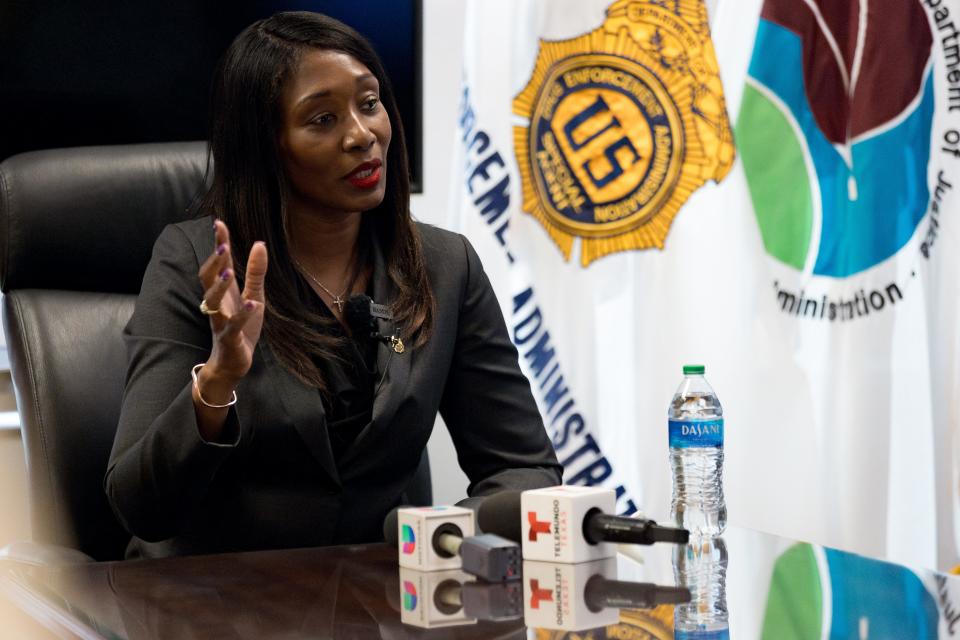 Special Agent Towanda R. Thorne James talks to the media on Friday, Jan. 26, 2024, at the El Paso Justice Center. James was named as the new Special Agent in Charge (SAC) of the El Paso Division by DEA Administrator Anne Milgram on Sept. 11, 2023.