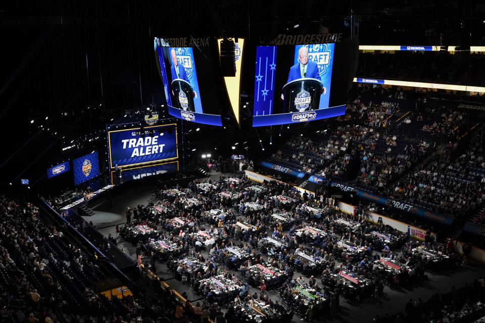 NHL hockey teams participate in the second day of the draft Thursday, June 29, 2023, in Nashville, Tenn. (AP Photo/George Walker IV)