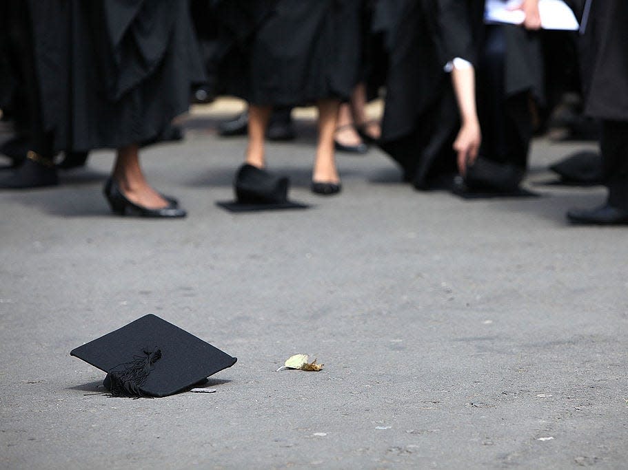 Graduation cap on the ground