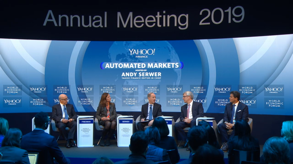 The panel at a Yahoo Finance event on automated markets at Davos 2019. Photo: World Economic Forum