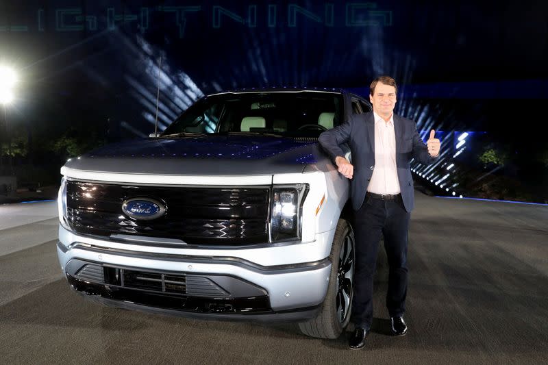 FILE PHOTO: Unveiling of the all-electric Ford F-150 Lightning pickup truck, in Dearborn