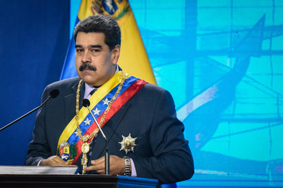 CARACAS, VENEZUELA - JANUARY 22: Venezuelan President Nicolas Maduro makes a pause as he delivers a speech during the opening ceremony of the judicial year at the Supreme Court of Justice building in Caracas, on January 22, 2021. (Photo by Carolina Cabral Fernandez/Anadolu Agency via Getty Images)