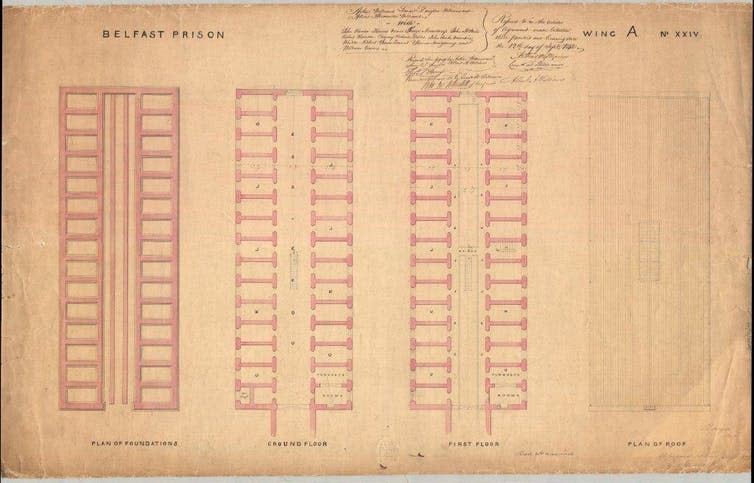 <span class="caption">Plan of the floors in A Wing, Belfast Prison drawn by Charles Lanyon, 1842.</span>