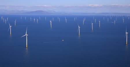 FILE PHOTO: General view of the Walney Extension offshore wind farm operated by Orsted off the coast of Blackpool