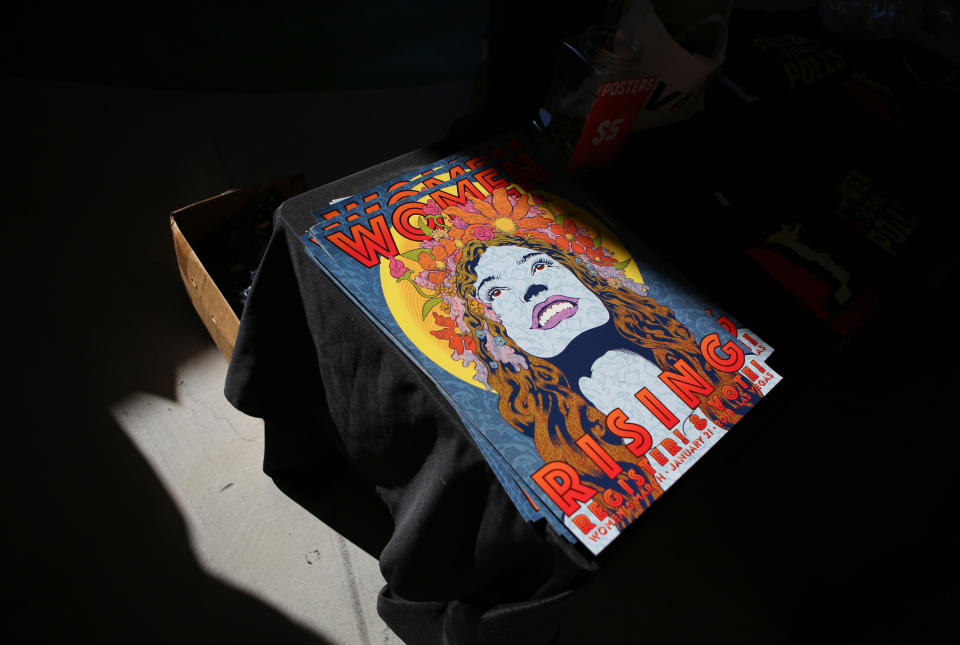 <p>This Chuck Sperry designed poster was among the official Women’s March merch on Sunday. (Photo: Ronda Churchill for Yahoo Lifestyle) </p>