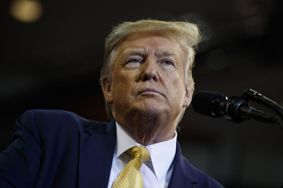 President Trump looks out at the audience during a rally in Lake Charles, La., on Friday. (Evan Vucci/AP)                                                                                                                                                                                                                                                                                                                                                                                                                                                                                              