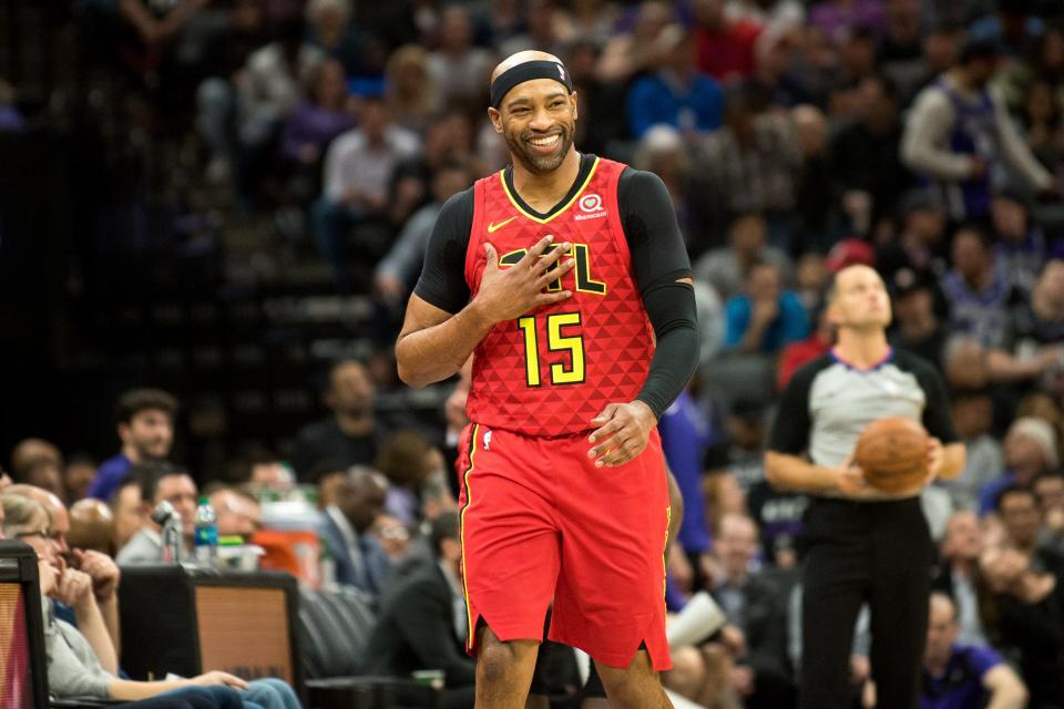 Vince Carter, shown here during an Atlanta Hawks game on Jan. 30, 2019, played 22 seasons in the NBA.