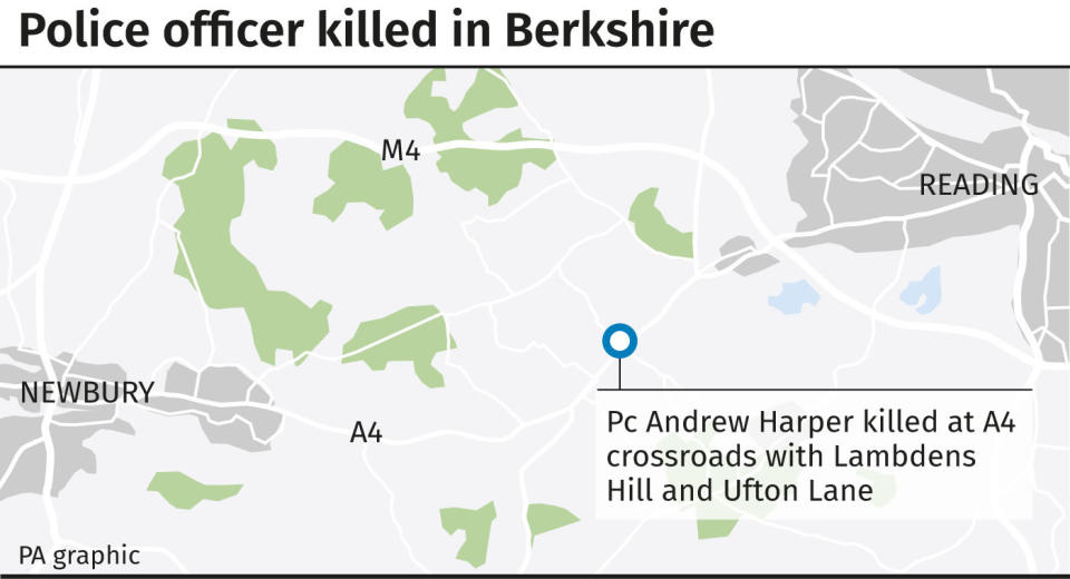 Police officer killed in Berkshire. See story POLICE Berkshire. Editable versions of this graphic are available via PA Graphics or your account manager. Infographic by PA Graphics