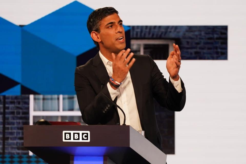 Rishi Sunak during the BBC Tory leadership debate (Jacob King/PA). (PA Wire)