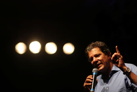 Brazil's Workers Party presidential candidate Fernando Haddad speaks at a rally in Rio de Janeiro, Brazil October 1, 2018. REUTERS/Ricardo Moraes