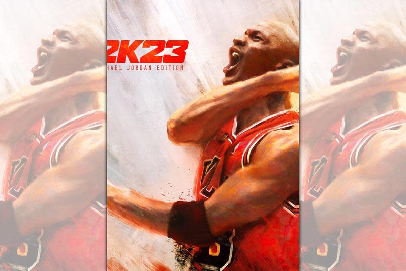 「籃球之神」麥可喬丹成為《NBA2K23》封面人物。（翻攝twitter@NBA）