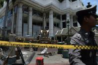 Police at the Erawan shrine, site of the bomb blast in the heart of Bangkok's tourist and commercial centre, pictured on August 18, 2015