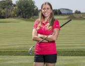 FILE - In this Sept. 7, 2017 file photo provided by Iowa State University in Ames, Iowa, golfer Celia Barquin Arozamena poses for a photo. The former ISU golfer was found stabbed to death Monday, Sept. 17, 2018, while golfing at a golf course in Ames. Recent killings of women who were attacked while engaged in the sports they love have raised questions about how women can defend themselves and why they must be ready to fight off attackers in the first place. (Luke Lu/Iowa State University via AP, File)