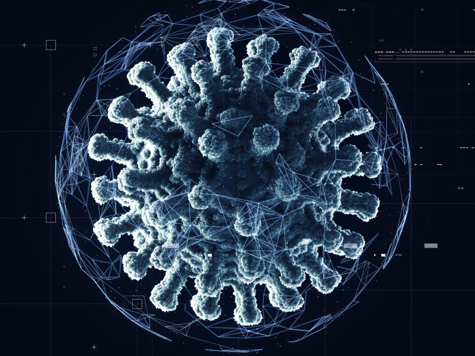 A digital generated image of a COVID-19 cell.