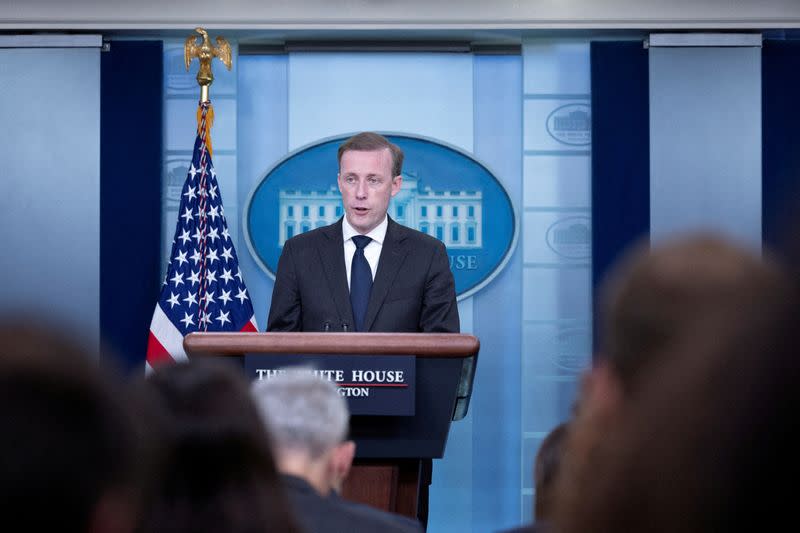 FILE PHOTO: White House national security adviser Jake Sullivan speaks during a daily press briefing at the White House