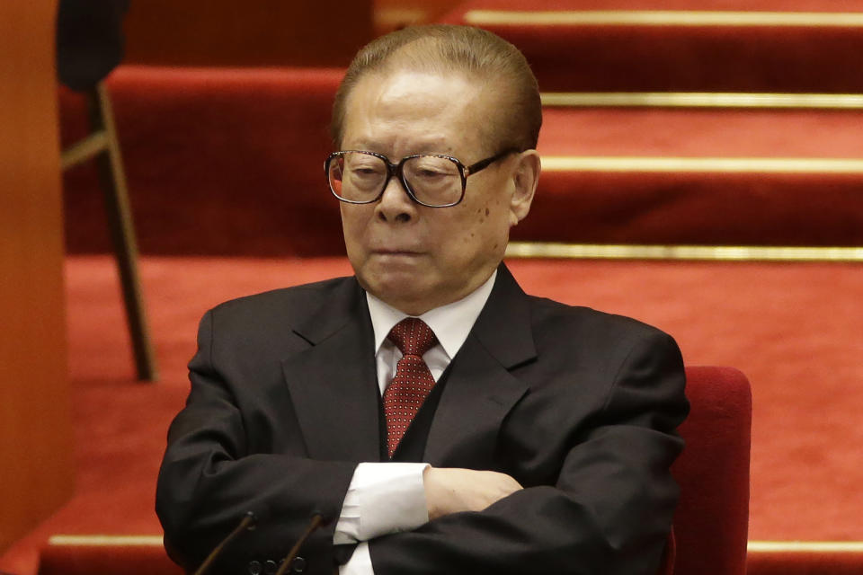 FILE - Former Chinese President Jiang Zemin attends the closing ceremony for the 18th Communist Party Congress at the Great Hall of the People in Beijing, China, Wednesday Nov. 14, 2012. Jiang has died Wednesday, Nov. 30, 2022, at age 96. (AP Photo/Lee Jin-man, File)
