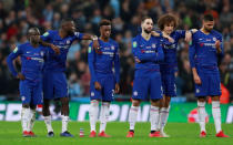 Soccer Football - Carabao Cup Final - Manchester City v Chelsea - Wembley Stadium, London, Britain - February 24, 2019 Chelsea players react during the penalty shootout Action Images via Reuters/Andrew Couldridge