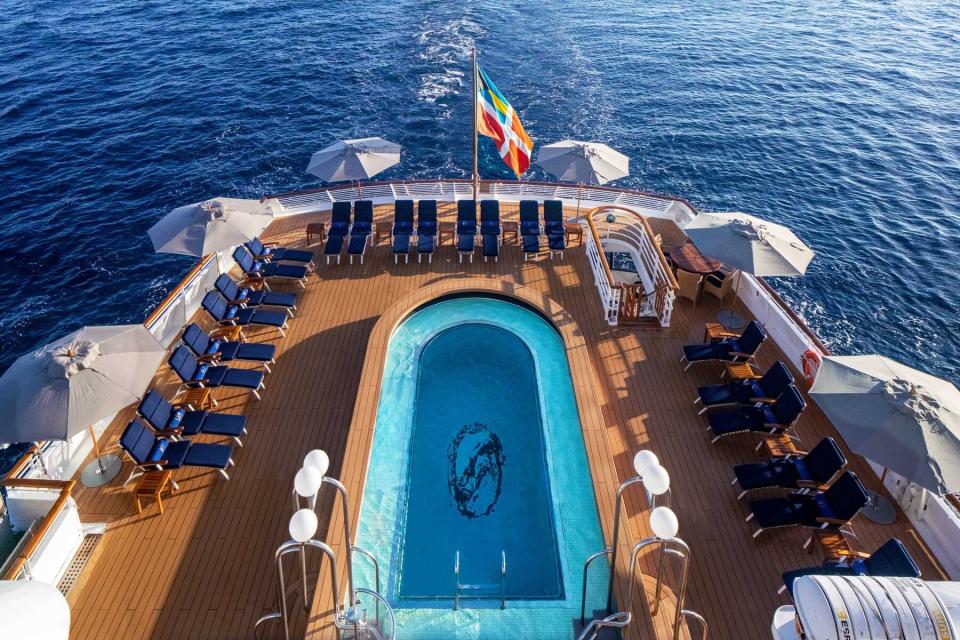 A pool on board a SeaDream Yacht Club cruise ship