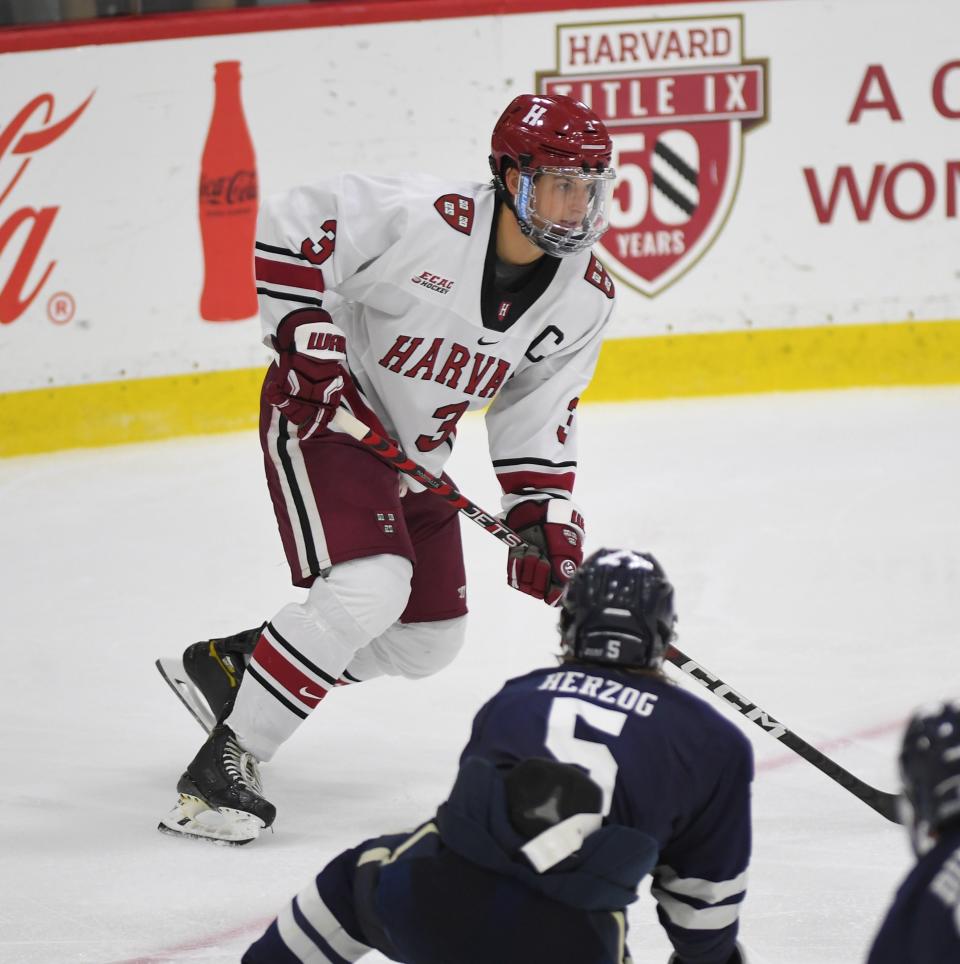 Harvard's Henry Thrun, of Southborough, was drafted by the Anaheim Ducks in 2019.