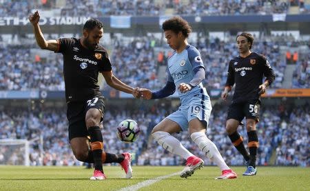 Britain Football Soccer - Manchester City v Hull City - Premier League - Etihad Stadium - 8/4/17 Manchester City's Leroy Sane in action with Hull City's Ahmed Elmohamady Reuters / Andrew Yates Livepic