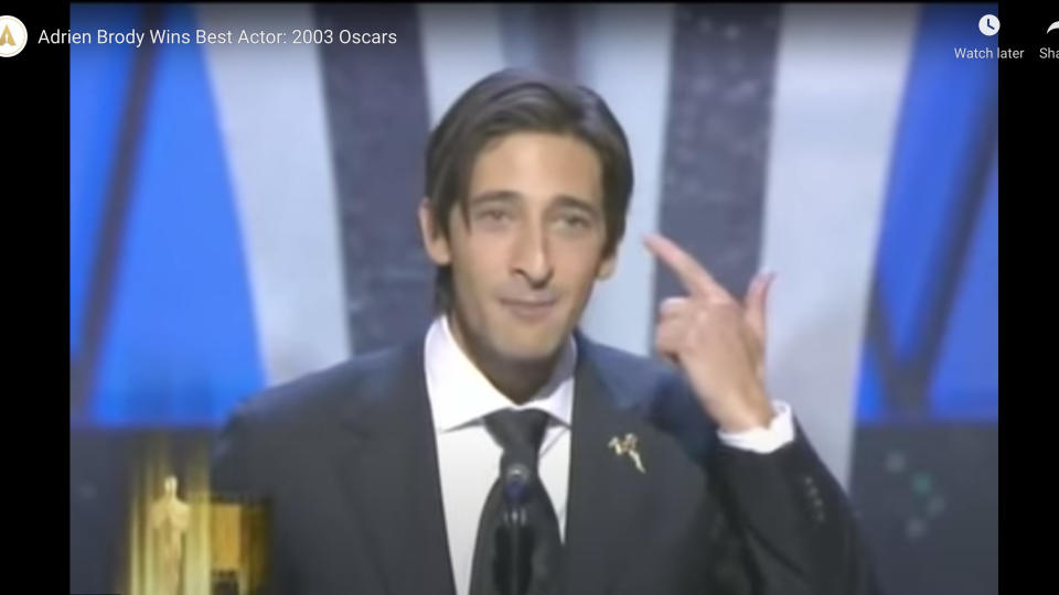 2003: When Adrien Brody passionately kissed Halle Berry after winning an Oscar.