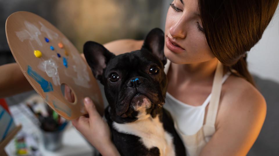 Frenchie with artist