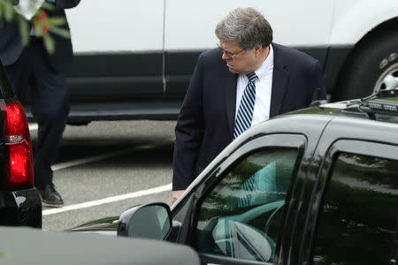 U.S. Attorney General Bill Barr looks for his car after a cabinet meeting with President Donald Trump at the White House in Washington, U.S. May 8, 2019. REUTERS/Jonathan Ernst