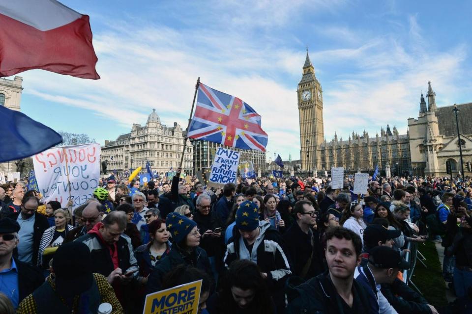 Brexit: The Pro-EU protesters gathered in Parliament Square (PA)