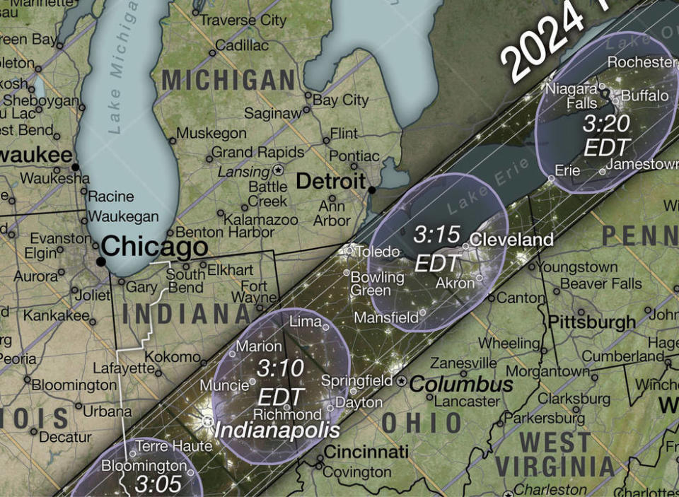 Close ups of a NASA solar eclipse map for October 2023 and April 2024