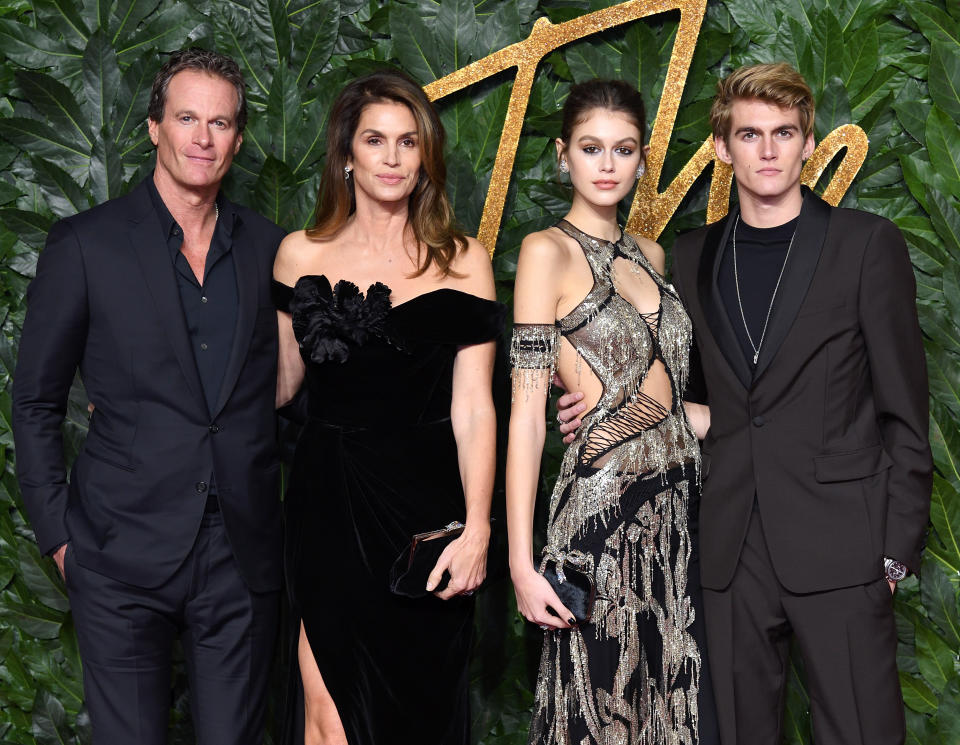 Rande Gerber, Cindy Crawford, Kaia Gerber and Presley Gerber arrive at The Fashion Awards 2018 In Partnership With Swarovski at Royal Albert Hall 