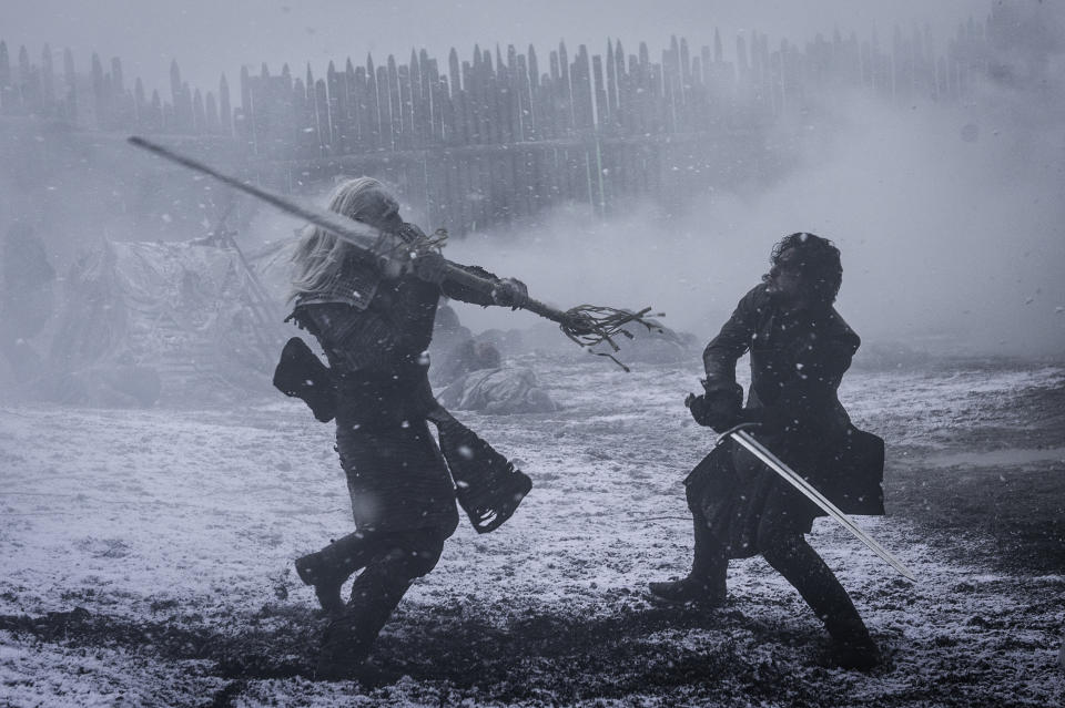 Kit Harington does battle as Jon Snow in Games of Thrones, 