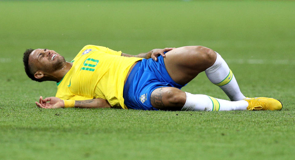 Neymar spent more than 14 minutes on the deck during the World Cup