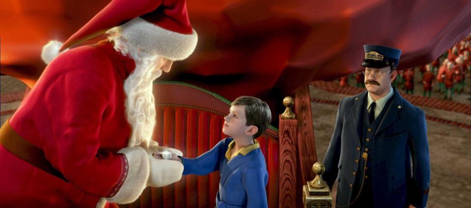 Oscar-winning actor Tom Hanks voices six different characters in "The Polar Express," including the main boy, his father, the train conductor, the ghost, Scrooge and Santa Claus.