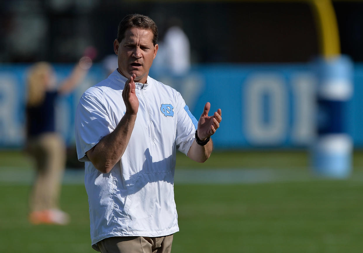 CHAPEL HILL, NC - OCTOBER 24:  Coach Gene Chizik of the North Carolina Tar Heels against the Virginia Cavaliers during their game at Kenan Stadium on October 24, 2015 in Chapel Hill, North Carolina. North Carolina won 26-13.  (Photo by Grant Halverson/Getty Images)
