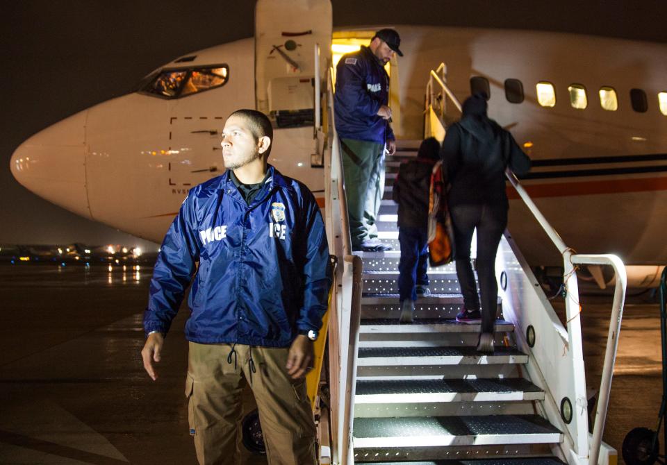 A family is deported to Central America in 2016 on ICE Air.