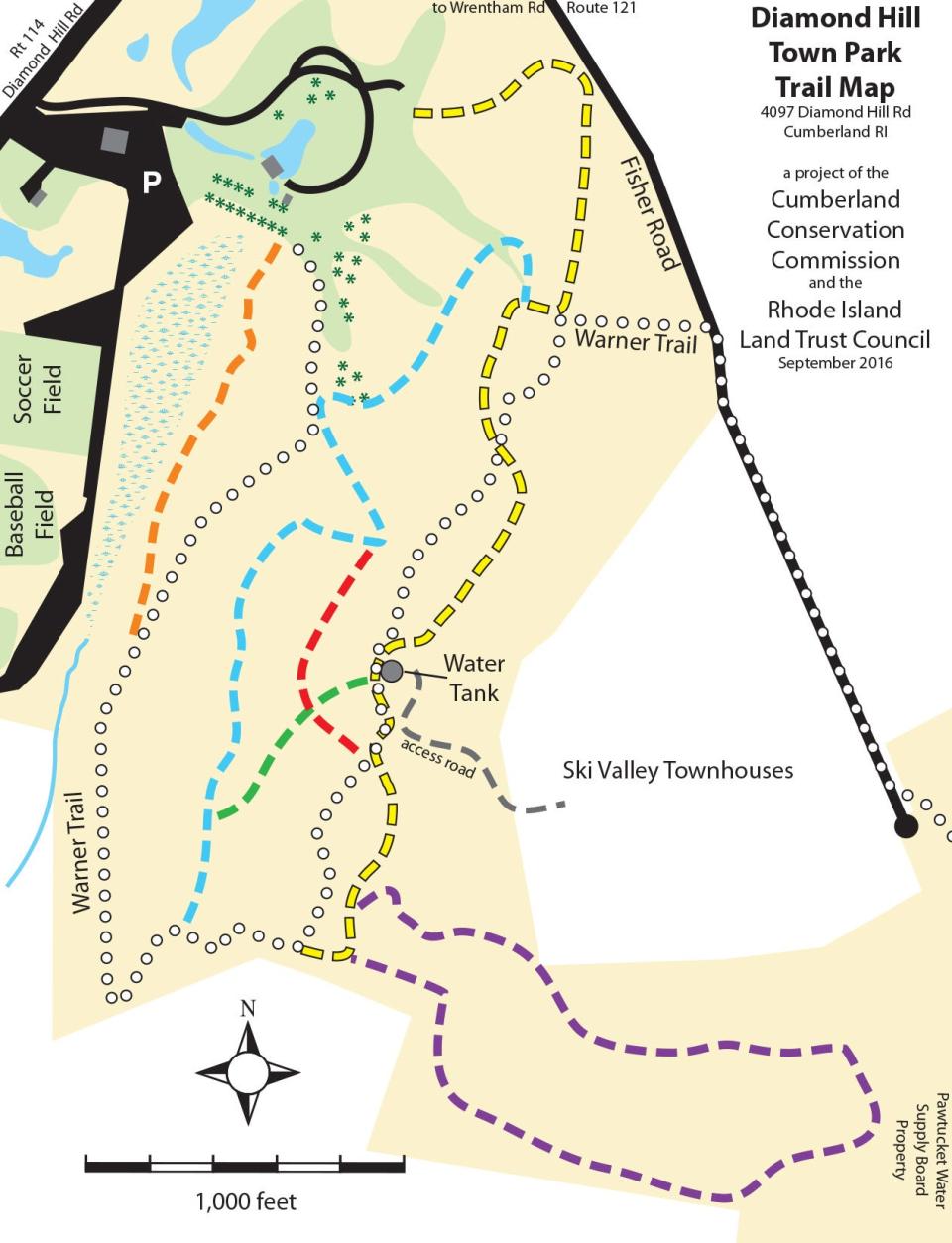 Diamond Hill Park trail map.