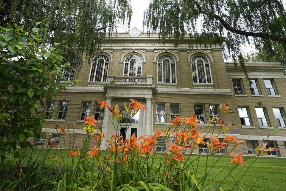 The Kootenai County Courthouse is shown Monday, July 18, 2022 in Coeur d'Alene, Idaho. Several of the 31 members of the Patriot Front white supremacist group who were arrested near a northern Idaho pride event on June 11, 2022, are scheduled to be arraigned on Monday, facing misdemeanor charges of conspiracy to riot. (AP Photo/Ted S. Warren)