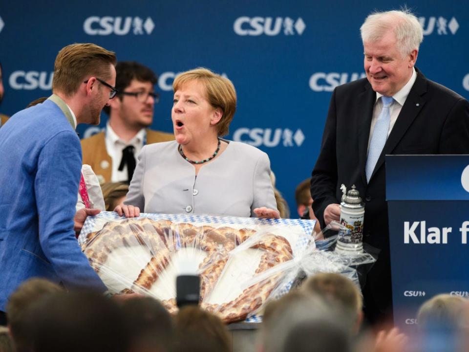 Angela Merkel Chancellor Germany giant pretzel