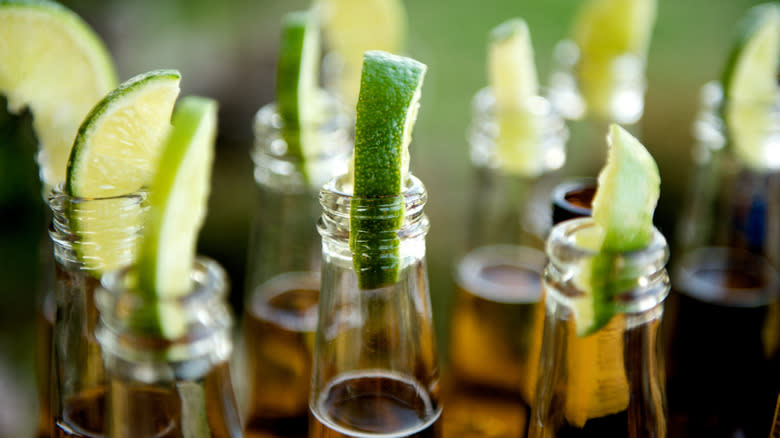 Corona bottles with lime