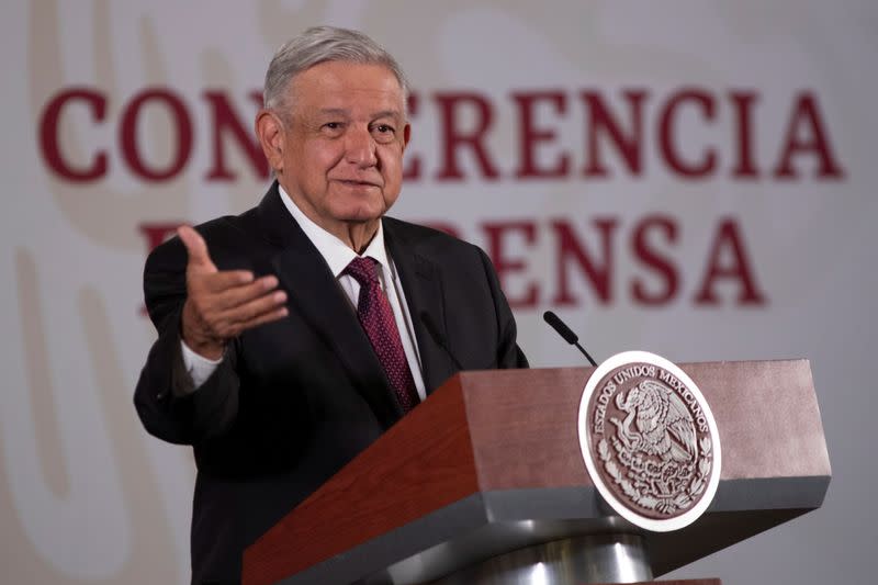 Mexico's President Andres Manuel Lopez Obrador holds a news conference at the National Palace in Mexico City