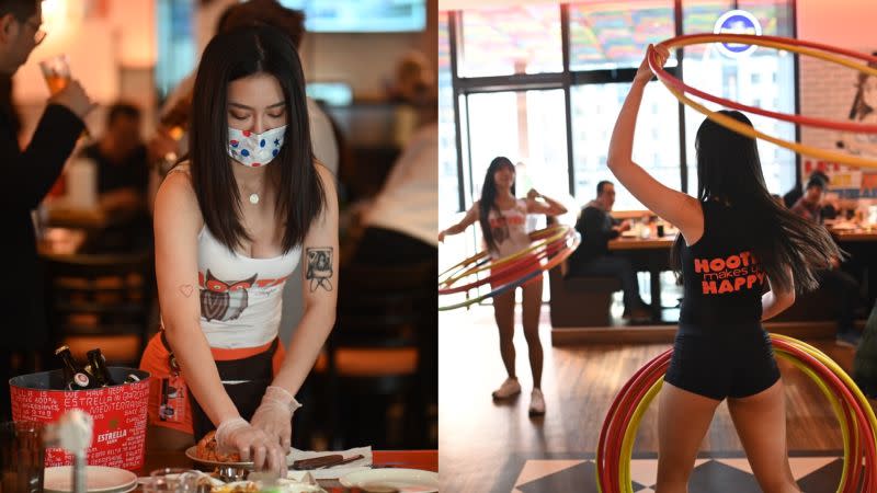 ▲Hooters美式餐廳已經有25年歷史，目前全台擁有三家分店，每天固定3個時段會有Hooters Girl表演，美女店員們會奔放展開花式呼拉圈表演，並與客人互動，更成為一大特色。（圖／Hooters提供）