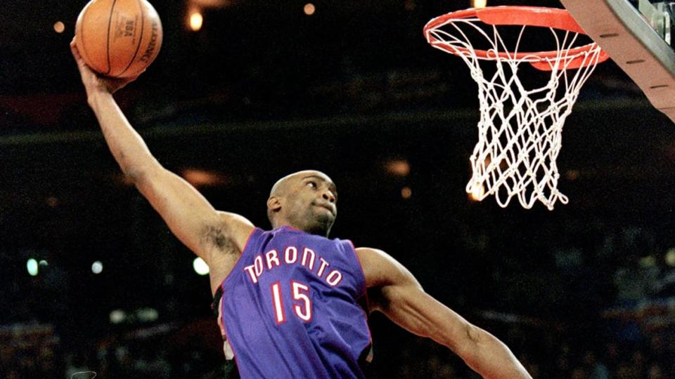 Vince Carter is pictured at the 2000 NBA all-star game in Oakland, Calif. His longevity in the game was legendary and he was a useful player deep into his 40s, hanging with players less than half his age. 