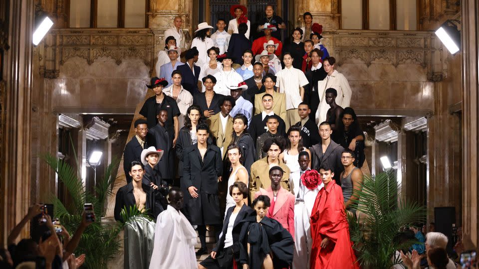 Walking in the iconic Woolworth Building in downtown New York, Willy Chavarria's collection featured "summer tailoring, modern sportswear, and touches of evening wear, all with the poignant storytelling the brand imbues in its work," its show notes explained. - JP Yim/Getty Images