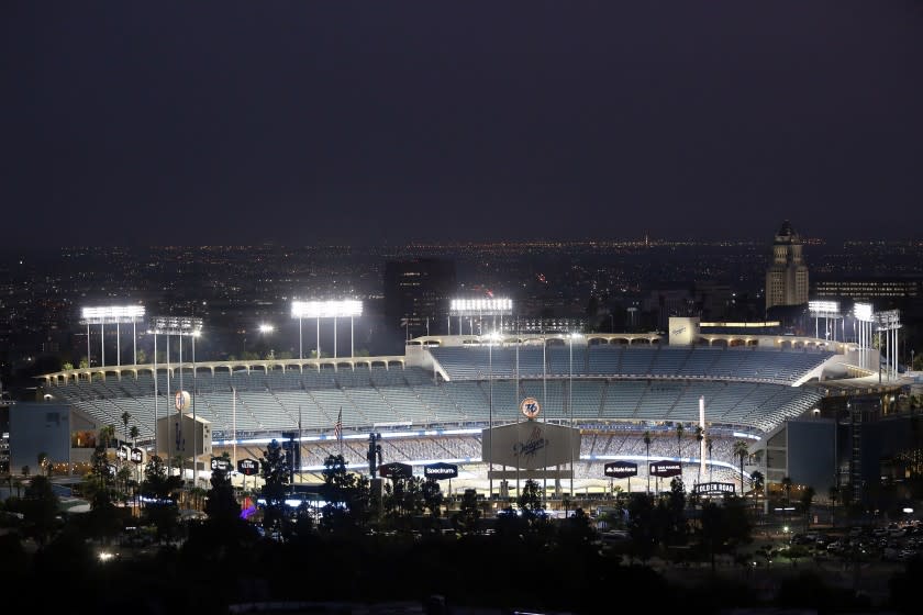 LOS ANGELES, CA - SEPTEMBER 30: The Dodgers stadium is seen as they start Game 1 of their postseason in Elysian Park on Wednesday, Sept. 30, 2020 in Los Angeles, CA. (Dania Maxwell / Los Angeles Times)