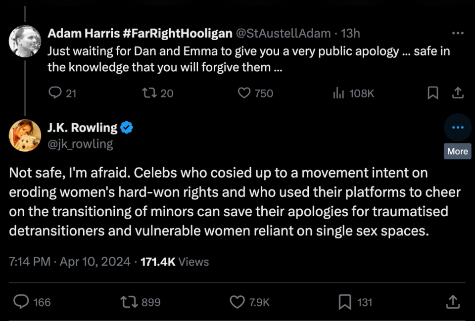 JK Rowling suggests she won’t ‘forgive’ stars of ‘Harry Potter for speaking out against her (X/Twitter)