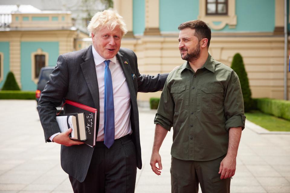 Volodymyr Zelensky with Boris Johnson during the British PM’s second visit to Ukraine (Ukrainian Presidential Press Office of Ukrainian/PA)