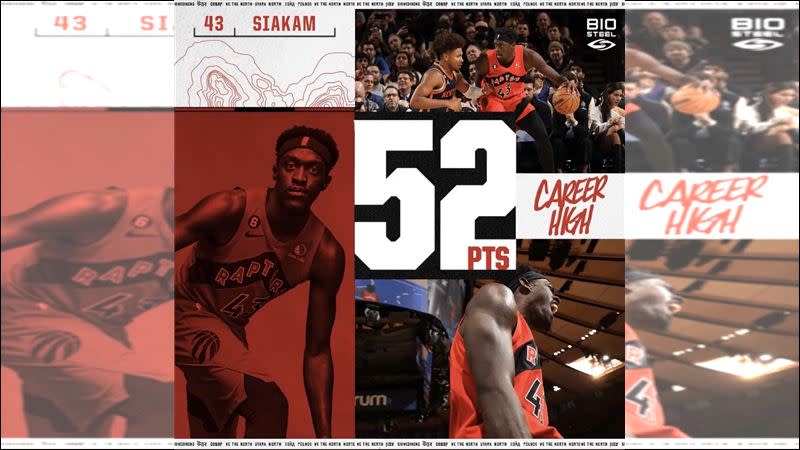 席亞康（Pascal Siakam）繳出生涯新高52分，力退近況絕佳的尼克。（圖／翻攝自籃網推特）