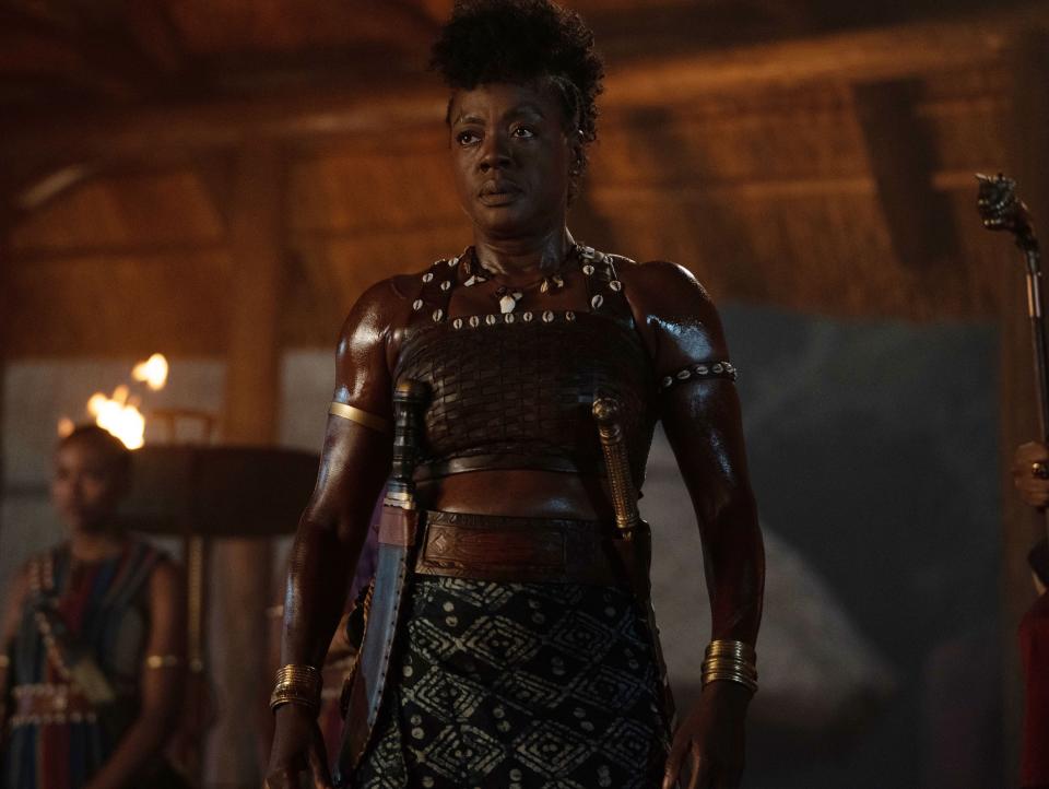 Viola Davis stars as Nanisca in "The Woman King."