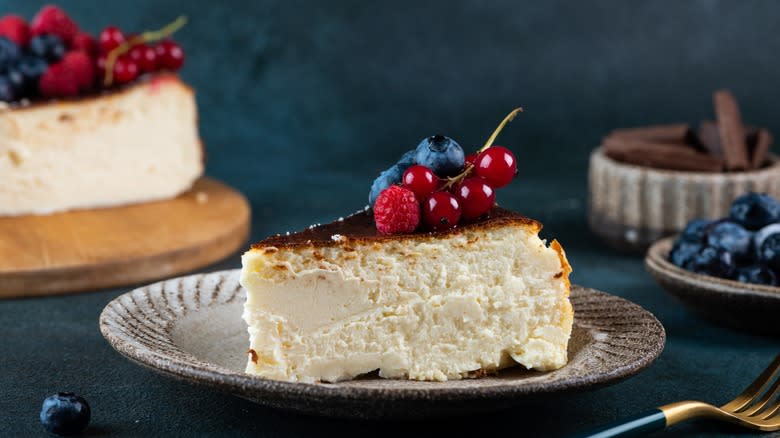 ricotta cheesecake slice with fruit
