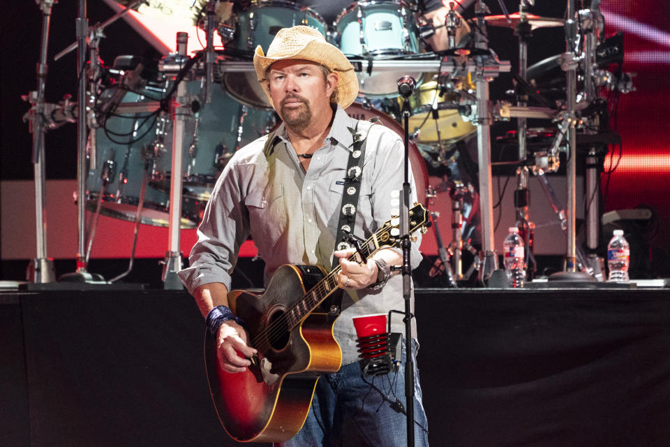 Toby Keith performs onstage in 2021. (Photo via Getty Images)